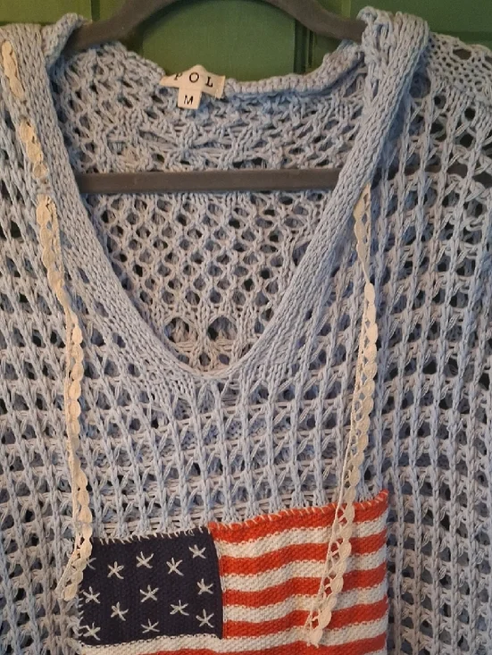 POL Light Blue Crochet Flag Hoodie - Picture 5 of 7
